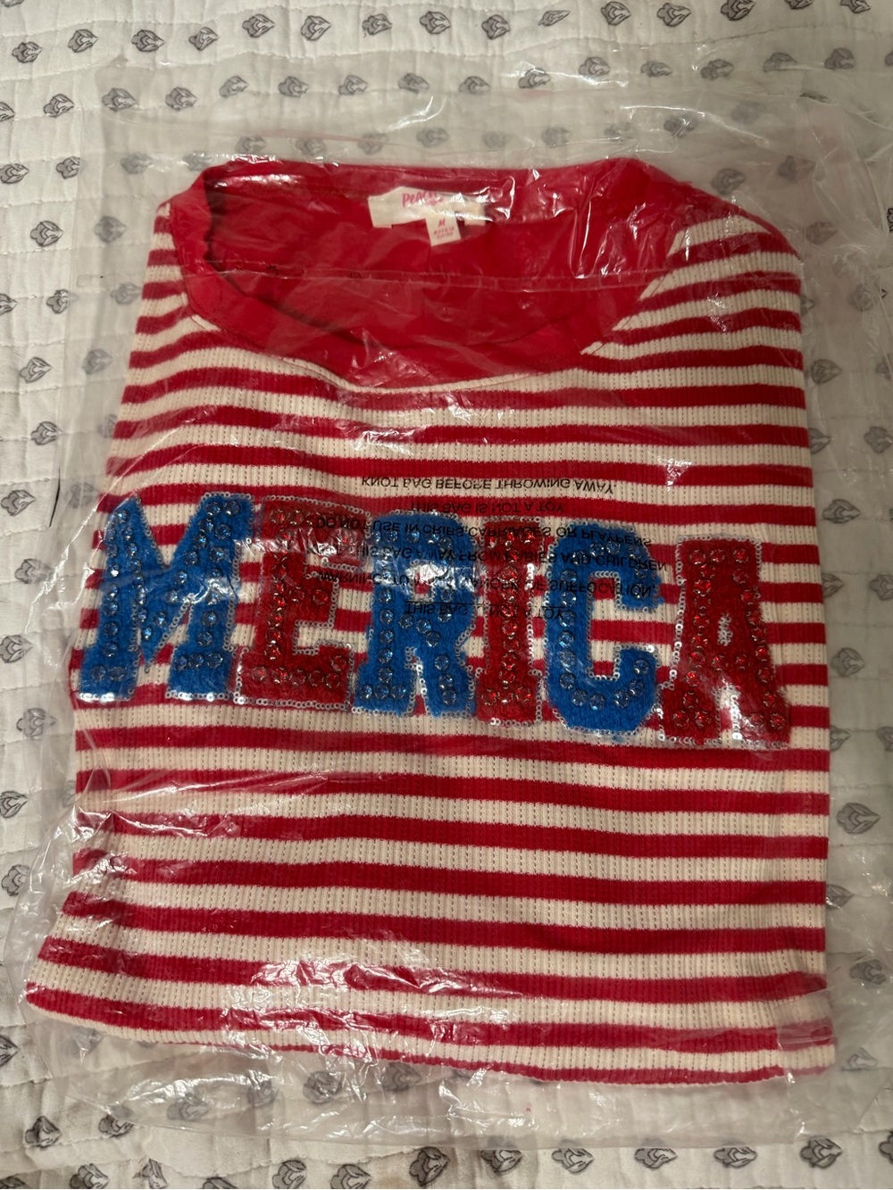 Peach Love California Red and White Striped 'MERICA Sequin Sweater Top
